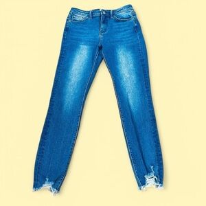 High-Rise Blue Raw Hem Stretchy Skinny Jeans 7/28